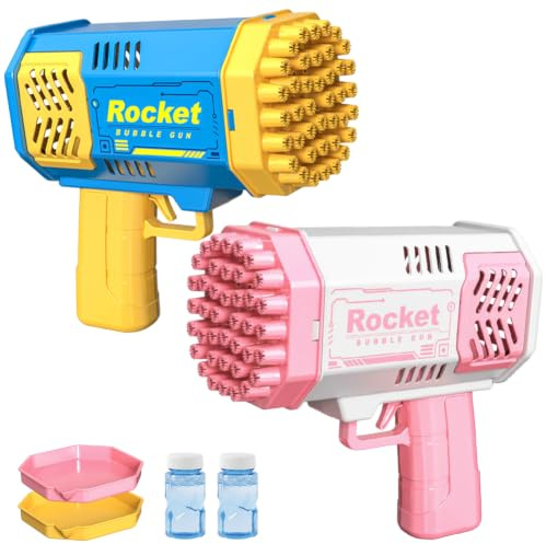 Rocket Bubble Gun Machine, 40Holes Bubble Gun, Bubble Machine for Kids, Games Bubbly Maker Outdoor Garden Party Games Toys, for Gifts for Boys Girls Birthday, Pink
