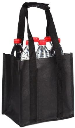 Generisch Portabotellas para 6 botellas – Bolsa plegable de tela no tejida – Bolsa reutilizable para vino, agua, cerveza – Cesta de botellas con asas – Negro 27 × 18 × 27 cm