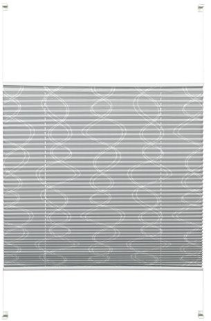 Gardinia Plissee zum Klemmen oder Kleben, Blickdichtes Faltrollo, Alle Montage-Teile inklusive, EASYFIX Plissee Dekor verspannt mit Zwei Bedienschienen, Curl, Grau, 90 x 130 cm (BxH), 33819