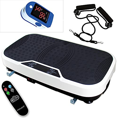 @tec Vitaplate Vibrationsplatte SE, Ganzkörper Trainingsgerät, Fitnessstation Vibrationsgerät, incl. @tec Pulsoximeter