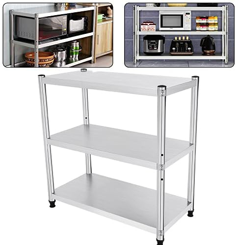 RibasuBB Mesa de Cocina de Acero Inoxidable, 80 x 80 x 40 cm, Mesa de Trabajo Cocina, 3 baldas, de Acero Inoxidable, para gastronomía, Estante de Carga de 50 kg