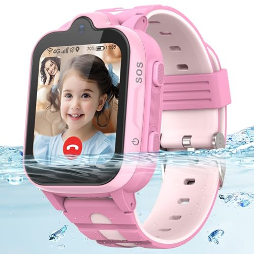 AstraMinds GPS Kinder Smartwatch 4G - IP67 wasserdichte Anrufen Kinderuhr Telefonieren Mit WiFi, Videoanruf, SOS, Wecker, Kinderuhr Mädchen Junge 4–12 Jahren, Rosa