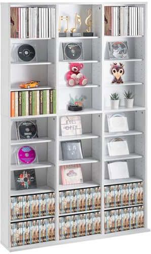 VEVOR Medienaufbewahrungsschrank CD-Regal, 9-lagiges DVD-Regal für bis zu 756 CDs, verstellbare CD-Regale mit 27 Fächern, organisiert Musik-, Film-, Videospiel- oder Erinnerungssammlungen, weiß