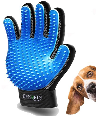 BENGRIN Pet Grooming Glove for Dogs & Cats – Gentle Deshedding Brush, Hair Remover Mitt, Enhanced Five-Finger Design, Easy to Clean, Massaging Glove for Long & Short Fur, Perfect for Pets