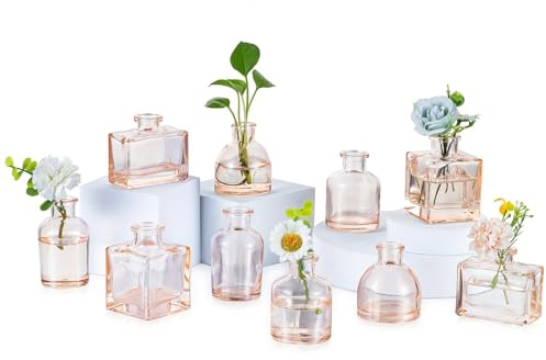 Glasseam Liten vas glas för bröllop: 10 stycken bärnsten miniglasvaser härlig blomvas modern för hemmafest kök kontor hylla bord dekoration