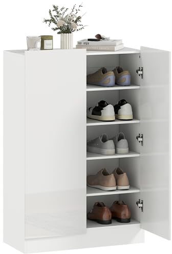 HOMCOM Zapatero de 2 Puertas Brillo con Cierre Suave Blanco 72x34,5x103 cm