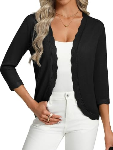 GRACE KARIN Women's Summer Cardigan 3/4 Sleeve Open Front Curved Hem Bolero