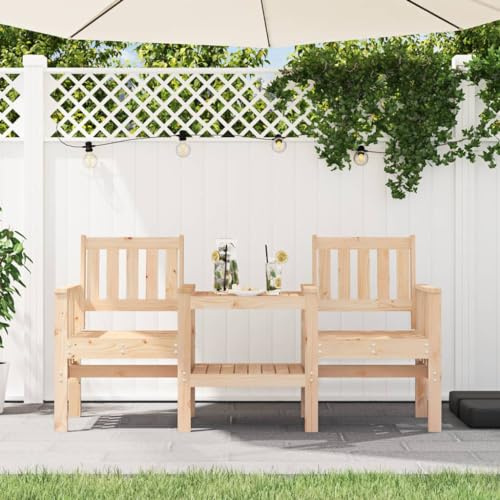 Mokuyary Panchina da giardino con tavolo, 2 posti, in legno massello di pino, per giardino, terrazza, balcone -A