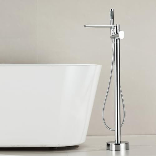 BiaoTeng Grifo de Pie para Bañera Exenta con Cascada Grifo Ducha Bañera Monomando Cromado Giratorio de 360° agua Fría y Caliente Laton