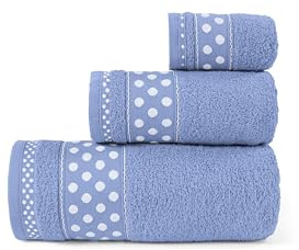 HM'S HOME'SECRET Roomers Juego de Toallas 3 Piezas 100% Algodón 400 g/m² | Fabricado en Portugal | Toalla Tocador, Lavabo y Sábana | Suaves, Absorbentes y Duraderas | 4 Diseños (Carmen Azul)