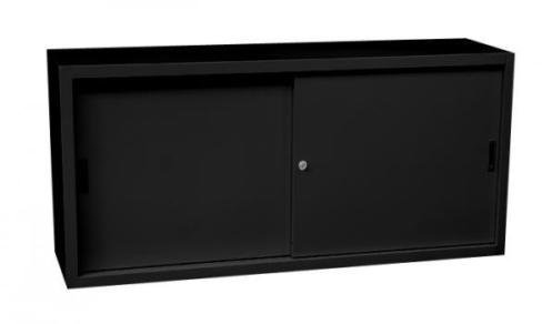 Schiebetürenschrank komplett montiert Schwarz 75x160x45cm (HxBxT) Schwebetürenschrank Büro Aktenschrank Sideboard aus Stahl 550139