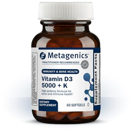 Metagenics Vitamin D3 + K - for Artery Health, Immune Support, Bone & Heart Health* - Vitamin D with MK-7 (Vitamin K2) - Non-GMO - Gluten-Free - 60 Softgels - 5,000 IU