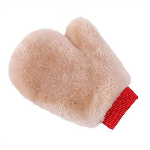 Okaday, guanto in lana di agnello naturale per lavaggio auto, riutilizzabile, taglia XL, antigraffio, colore rosa con le dita