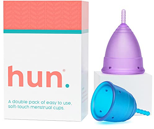Hun Menstrual Cups – 2 Pack, Regular, Soft Medical-Grade Silicone, Reusable Period Cup, 12-Hour Leak Protection