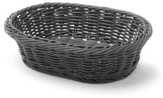 HENDI Corbeille à pain et à fruits, ovale, porte pain, panier rangement, panier a pain, à fruits, plateaux de service, présentoir pour pain, fruits et légumes, 250x190x(H)65mm, noir, polypropylène