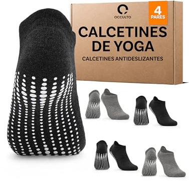Occulto Damen & Herren Yoga Socken 2er Pack, 4er Pack (Modell: Mady) 4 Paare | Schwarz-Grau 43-46