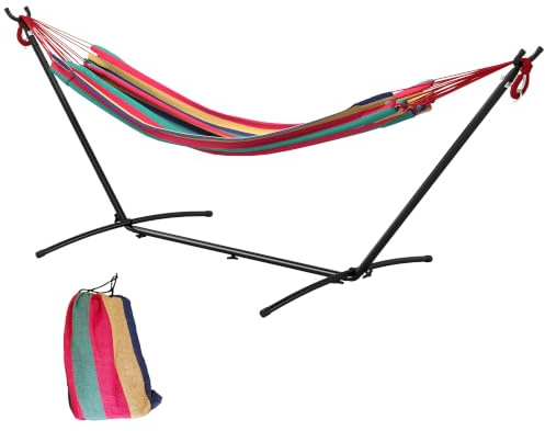 Outsunny Hamac de Jardin sur Pied Support Métal Charge Max. 120 Kg Rouge | 1 Place, Sac Transport, Finition Époxy