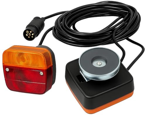 J/J Feux Arrière de Remorque 12V 2 pcs E11 Base Magnétique Ampoules Homologation ECE avec Câble 7.5 m Prise de Remorquage 7 broches 4 Fonctions: Stop Position Clignotant Eclaireur de plaque