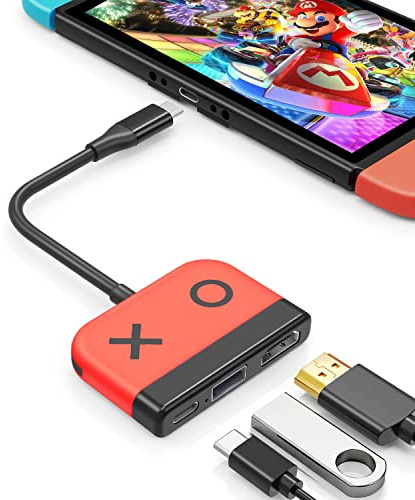 Tendak USB typ C till HDMI 3 i 1 adapter – USB-C-hubb med USB 3.0, PD Charge, 4K HDMI för Switch/OLED, MacBook Pro, Samsung S22, Huawei Mate 60 (röd)