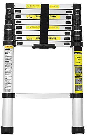 Ikodm Échelle télescopique en aluminium de 2,6 m, échelle extensible polyvalente, 9 échelons, échelle pliante antidérapante, échelle de 150 kg