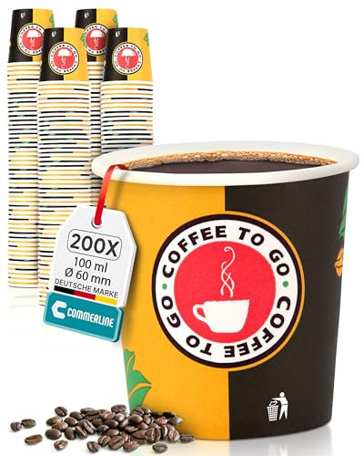 Commerline Tazas de Café de Cartón Desechables – 200 Unidades – 4 oz / 100 ml | Tazas de Papel para Café y Té | To-Go/Take Away | Tazas de Papel Duro para Café/Té