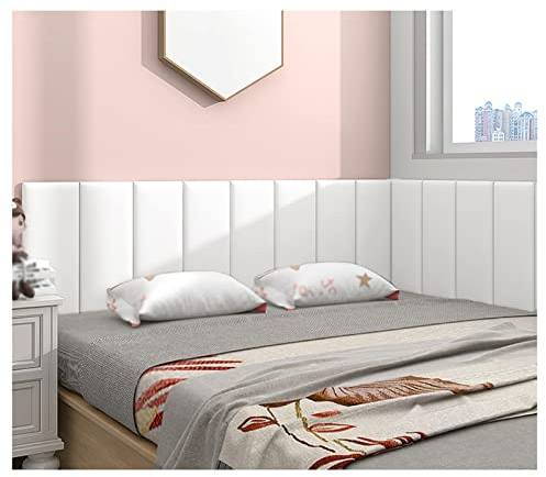 PFCDZDU Autoadhesivo 3D Cabecero Esponja, Decoración con Revestimiento PU Cojín Suave Papel Pintado, Anticolisión Paneles Pared para Dormitorio Sala Juegos (Color : White, Tamaño : 80x50cm)