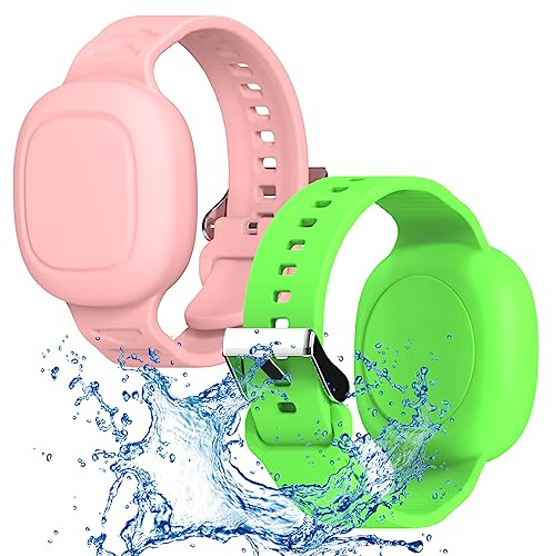 [2 Pack] Kid Bracelet for Tile Mate Waterproof Hidden, Kids Wristband Tile Mate Holder Case Cover Compatible with Tile Mate (2022), Soft Silicone Tile Mate Case for Kids/Teens/Elderly (Pink+Green)