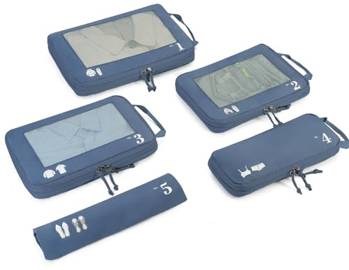 ECOHUB 5 Sets Compresión Organizador Maleta Packing Cubes For Travel Essentials Bolsas Organizadoras Ropa Viaje Avion Viajes Accesorios(Azul puro)