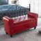 BOKNI PU-Leder-Aufbewahrungsbank mit Armlehnen, Moderne Aufbewahrungsbank mit gerollten Armlehnen, Moderne getuftete Bettbank für den Eingangsbereich, Holzsofa, Hocker, Fußhocker, Rot, 100 x 57 cm