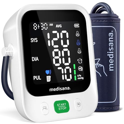 Blood Pressure Monitor with 2x199 Sets Memory, Medisana Automatic Upper Arm Blood Pressure Monitor for Home Use, 4.5 Color LED Backlit Display, Adjustable Large Cuff, Home Hypertension Detector