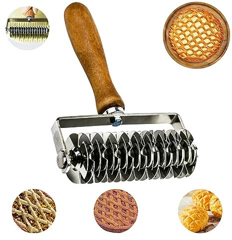 Rullo per Pasticceria e Reticolo, Rullo Taglia-Impasto a Griglia con Manico in Legno Rullo per Tagliapasta in Acciaio Inossidabile Tagliapasta a Griglia, per Tagliare Pasta Crosta di Pizza