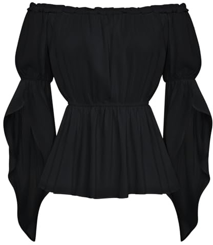 Scarlet darkness kvinnor viktorianska toppar axellös volang långärmad elastisk midja renässans blus