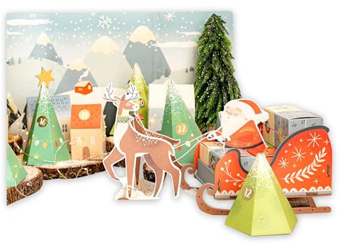 Papierdrachen Calendrier de l'Avent traîneau – Boîtes pliantes – Maisonnette – Avent – À bricoler et à remplir soi-même – Décoration de Noël – Pour adultes et enfants – Set 01