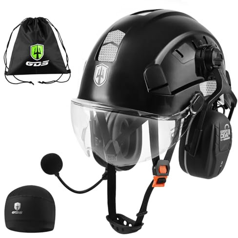 GREEN DEVIL Mervex Vent Casque de protection avec protection auditive active et visière transparente Casque de travail ABS Casque de sécurité EN 397 Casque industriel EN352 SNR 32 dB avec Bluetooth