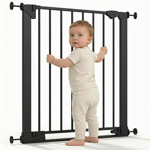Safetots SafeStep Gate, Black, 75cm - 82cm, Extra Low Walkthrough, Pressure Fit Safety Gate, Baby Gate for Stairs, Hallways and Doors, Easy Installation