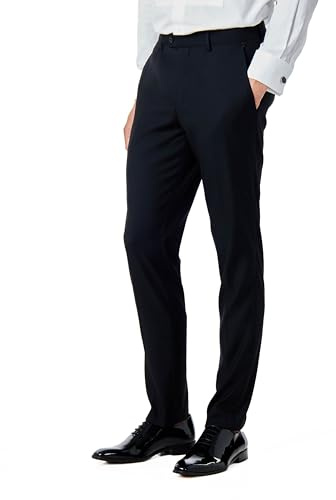Xposed Mens Classic Plain Black Formal Dress Suit Trousers [TRS-DARO-ALL-BLACK-34 UK]