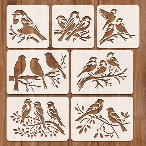 7pcs Bird Pattern Stencils for Painting, Plastic Flexible Stencils for Crafts, Reusable Drawing Template, Multifunctional Stencil Set for Walls Spray Paint Wood Paper and Creative Projects