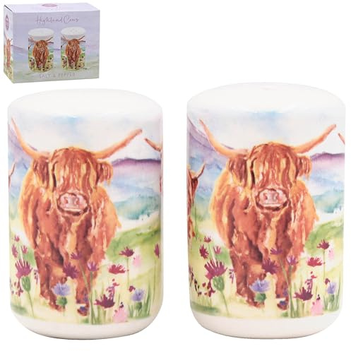 The Leonardo Collection Jennifer Rose Gallery Highland Cow Salt & Pepper Set | Fine China Cruet Set for Kitchen & Dining | Rustic Farmhouse Table Accessories | Animal Design Gift for Women & Men