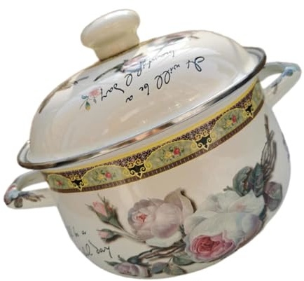 LOORGVEL Pentola Smaltata Doppia Maniglia con Coperchio Pentola da Cucina Spessa per Stufati e Zuppe Resistente e Pratica per Uso Domestico e Ristoranti