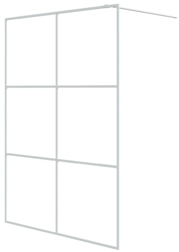 Parete doccia per doccia a pavimento, bianco, 140 x 195 cm, vetro trasparente ESG, con telaio in alluminio, regolabile, resistente agli spruzzi, divisorio per vasca da bagno e doccia