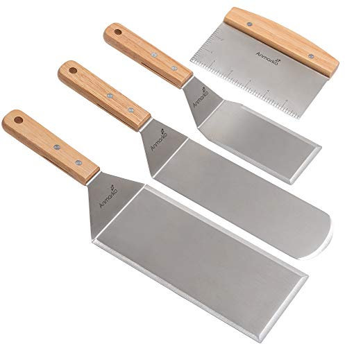 en acier inoxydable de Spatule en métal - Teppaniyaki Spatlas - plaque de cuisson Grattoir plat Spatule - ustensile en métal Idéal pour barbecue Dessus Plat en fonte Accessoires