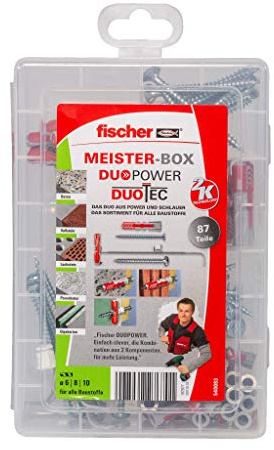 fischer Meister-Box DuoPower / DuoTec, Werkzeugkiste mit 87 Dübeln und Schrauben, Universaldübel, Hohlwanddübel, praktisches Set, Dübelkiste für Heimwerker & Profis
