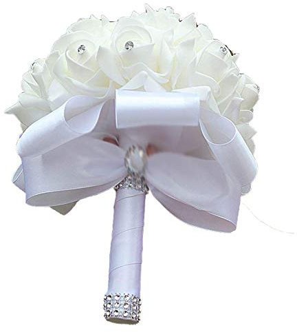 Xrten Ramo De Novia Boda Artificial Flores, Novia Ramo Dama de Honor, Artificial, Blanco
