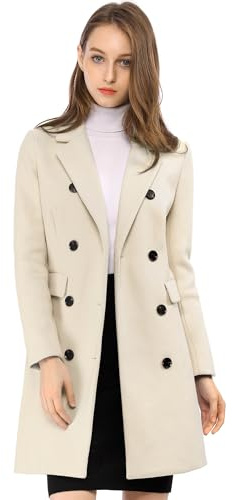 Allegra K Donne Cappotto Inverno a Manica Lunga Doppiopetto Bavero Dentato Doppio Petto Trench Beige XL