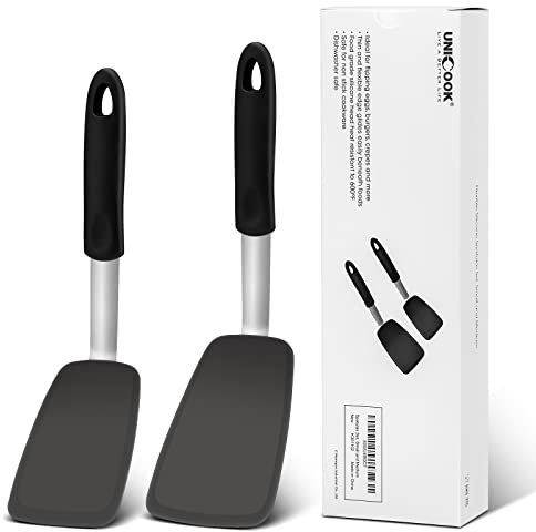 Unicook Flexible Silicone Spatula Turner 2 Pack, 600°F Heat Resistant Spatula for Nonstick Cookware, Essential Kitchen Cooking Utensil for Flipping Eggs, Burgers, Crepes and More, Small and Medium