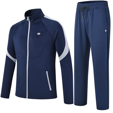 MoFiz Survêtement Hommes Ensemble Sport Jogging Col droit Combinaison de sport avec fermeture éclair pour les activités de Plein air Bleu M