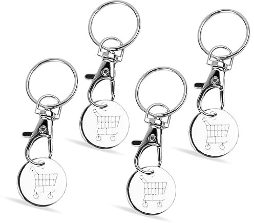 Hoxfly Gettone Carrello Spesa, 4 Portachiavi per Carrello Della Spesa, Chiave per Carrello della Spesa in Acciaio Inox, Gettoni Autoscontri, Estrattore Per Carrello Della Spesa, Gettoni per Trolley
