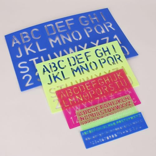 Alfabet och sifferschablon 5 st set (brevstorlek 7 mm, 10 mm, 20 mm, 30 mm, 40 mm)