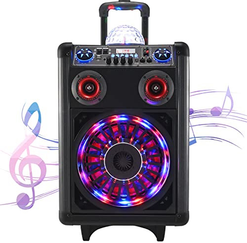 Trsaow Enceinte Karaoke con Micro Sans Fil, Enceinte Sono Bluetooth Portable con Boule de Disco, Subwoofer de 10'', Máquina de Karaoke Completa para Fiestas, Rues, Soporte TWS/Rec/AUX/USB/TF