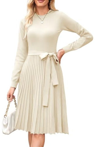 Arach&Cloz Jumper Dress for Women UK Long Sleeve Winter Knitted Dresses Elegant Fall Sweater Apricot